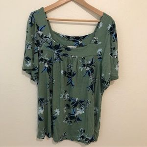 Lucky Brand Sage Green Floral Scoop Neck Top